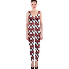 A Red And Black Zigzag Pattern On A White Background One Piece Catsuit