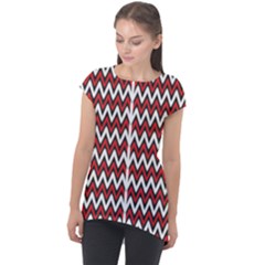 A Red And Black Zigzag Pattern On A White Background Cap Sleeve High Low Top