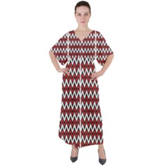 A Red And Black Zigzag Pattern On A White Background V-neck Boho Style Maxi Dress by catchydesignhill