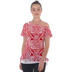 A Red And White Image Of A Pattern On A White Background Off Shoulder Tie-up T-shirt