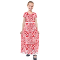 A Red And White Image Of A Pattern On A White Background Kids  Short Sleeve Maxi Dress