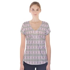 A Pink And Brown Pattern On A White Background Short Sleeve Front Detail Top