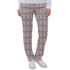 A Pink And Brown Pattern On A White Background Women s Casual Pants