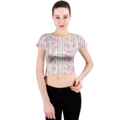 A Pink And White Striped Background Crew Neck Crop Top