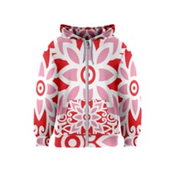 A Red And White Pattern With A Flower On It Kids  Zipper Hoodie by catchydesignhill