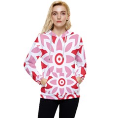 A Red And White Pattern With A Flower On It Women s Lightweight Drawstring Hoodie