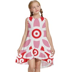 A Red And White Pattern With A Flower On It Kids  Frill Swing Dress by catchydesignhill