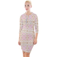 A Pink And White Flower Pattern On A Brown Background Quarter Sleeve Hood Bodycon Dress