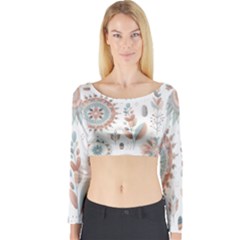 Pastel-boho-pattern Long Sleeve Crop Top