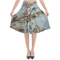 Dreamy Nature Motif Flared Midi Skirt