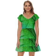 3d Leaves Texture Sheet Blue Green Short Sleeve Tiered Mini Dress