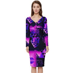 Counting Coup Ultraviolet Long Sleeve V-neck Bodycon Dress  by MRNStudios