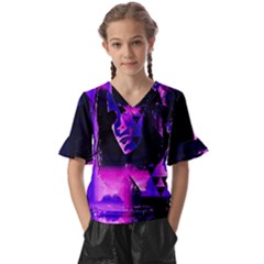 Counting Coup Ultraviolet Kids  V-neck Horn Sleeve Blouse by MRNStudios