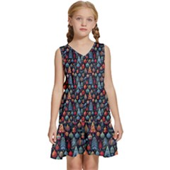 Vintage Style Christmas Decoration Pattern Motif Kids  Sleeveless Tiered Mini Dress