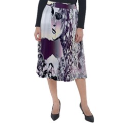 Marina Paper Cut Classic Velour Midi Skirt 