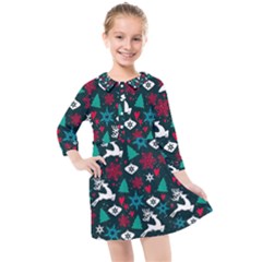 Holiday Season Pattern December Happy Holidays Merry Christmas Winter Family Festive New Year Kids  Quarter Sleeve Shirt Dress