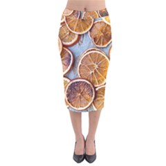 Orange, Slices, Fruits, Citrus Velvet Midi Pencil Skirt