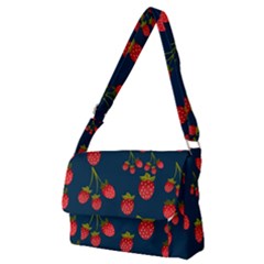 Strawberry Texture, Blue Background With Strawberries Full Print Messenger Bag (m) by kyorashop23