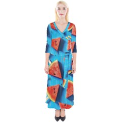 Watermelons, Fruits Quarter Sleeve Wrap Maxi Dress