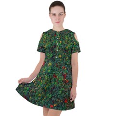 Grass Nature Meadow Short Sleeve Shoulder Cut Out Dress 