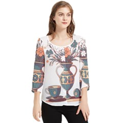 Flower Vase Nature Bloom Blossom Chiffon Quarter Sleeve Blouse by Salmanaz77