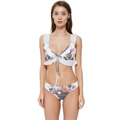 Flower Vase Nature Bloom Blossom Low Cut Ruffle Edge Bikini Set