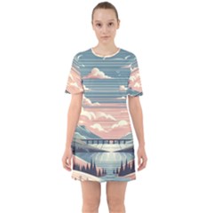 Artwork Painting Sculpture Nature Sixties Short Sleeve Mini Dress