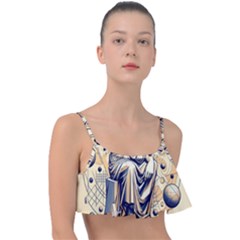 Thinker Sculpture Design Geometric Frill Bikini Top