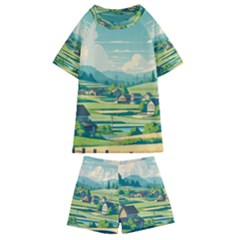 Countryside Meadow Rural Bloom Kids  Swim T-shirt And Shorts Set