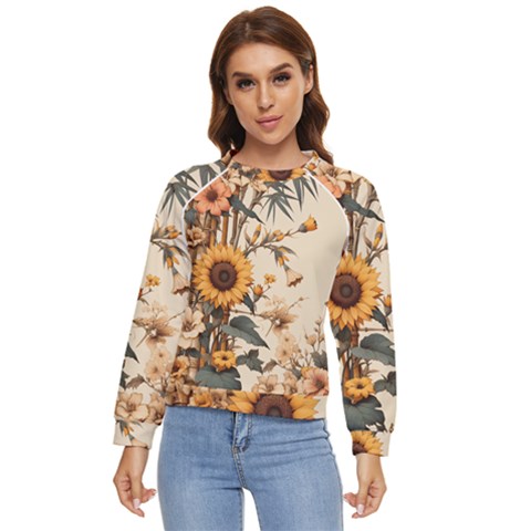 Sunflower Flowers Nature Trees Women s Long Sleeve Raglan T-shirt by Salmanaz77