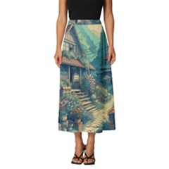 House Garden Building Flowers Classic Midi Chiffon Skirt