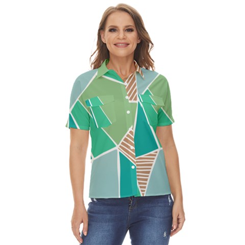 Geometric Colors  Pool Women s Short Sleeve Double Pocket Shirt by ConteMonfrey