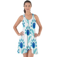 Blue Daisy Minimalist Leaves   Show Some Back Chiffon Dress