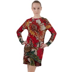 Floral Design 05 Long Sleeve Hoodie Dress