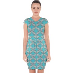 Geometric Design 13 Capsleeve Drawstring Dress 