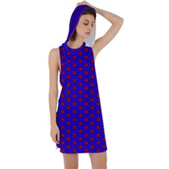 Blue Pattern Red Texture Racer Back Hoodie Dress