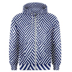 Blue And White Abstract Stripes Men s Zipper Hoodie