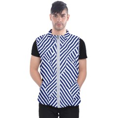 Blue And White Abstract Stripes Men s Puffer Vest