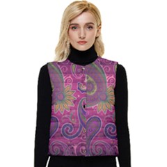 Abstract Purple Pattern Women s Button Up Puffer Vest by Bedest