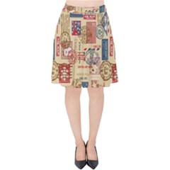 Letters Writing Paper Text Pattern Velvet High Waist Skirt