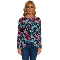 Leaves Pattern Patterns Colorful Long Sleeve Crew Neck Pullover Top by Posterlux