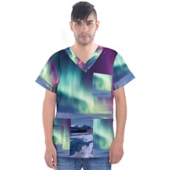 Northern Lights Aurora Night Nature Men s V-neck Scrub Top