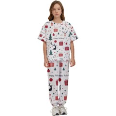 Happy Holiday Xmas Christmas Pattern Kids  T-shirt And Pants Sports Set by Paksenen