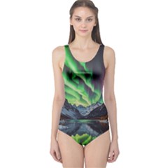 Lake Mountains Aorora Northern Lights Snow One Piece Swimsuit