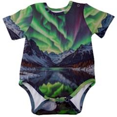 Lake Mountains Aorora Northern Lights Snow Baby Short Sleeve Bodysuit