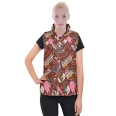 Sweet Food Seamless Pattern Women s Button Up Vest by Paksenen