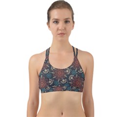 Retro Texture With Orange Flowers Floral Back Web Sports Bra