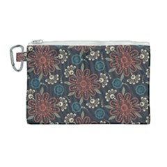 Retro Texture With Orange Flowers Floral Canvas Cosmetic Bag (large)