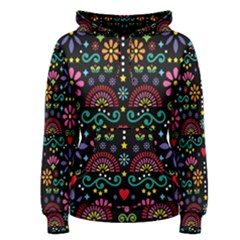 Mexican Folk Art Seamless Pattern Colorful Women s Pullover Hoodie by Paksenen