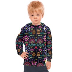 Mexican Folk Art Seamless Pattern Colorful Kids  Hooded Pullover by Paksenen